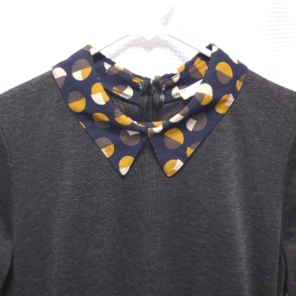 Lady JESSY B Retro Style Geometric DRESS Gray Cream Yellow Navy Sash Belt NWOT - Picture 6 of 12